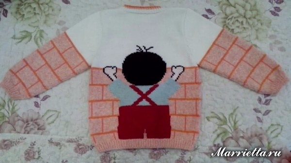 Забавный детский пуловер спицами для мальчика (6) (600x338, 167Kb)