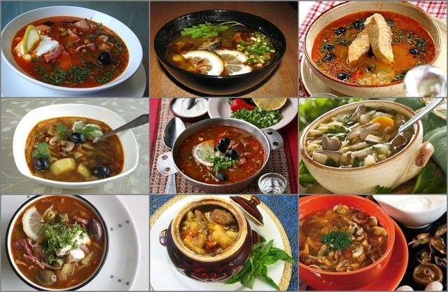солянки 11 рецептов мясная рыбная грибная и другие. 129203364 52. солянки 11 рецептов мясная рыбная грибная и другие фото. солянки 11 рецептов мясная рыбная грибная и другие-129203364 52. картинка солянки 11 рецептов мясная рыбная грибная и другие. картинка 129203364 52. Солянки-супы в отличие от сходных с ними по рецептуре солянок-вторых блюд, не имеющих жидкости и запекаемых на сковородках, называются жидкими солянками. Однако жидкости в жидких солянках мало (на 1/3 меньше, чем в супах других видов), причем жидкость эта концентрированная и острая. Жидкую и густую части солянки готовят совершенно отдельно и соединяют за 5-10-15 мин до подачи на стол и не столько для варки, сколько для прогревания и создания аромата.