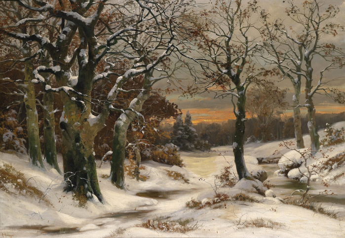 Alois Arnegger Winter woodland in the sunset (700x482, 470Kb)