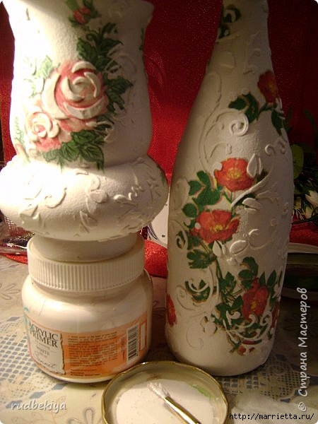 Декоративная бутылка и вазочка из плафона. Декупаж (9) (450x600, 150Kb)