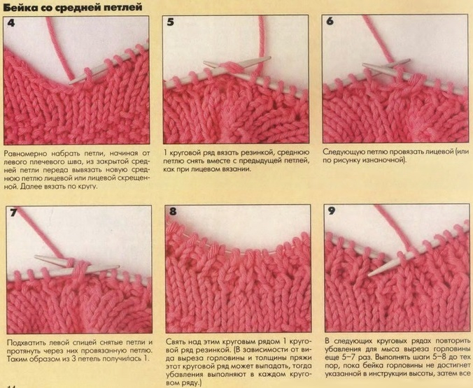 Как вязать горловину. Вывязывание бейки горловины спицами. Вязание спицами бейки горловины. Горловина по открытым петлям. Набор петель для обвязки горловины.