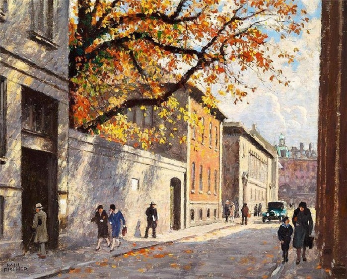 Autumn day in FiolstrÃ¦de in Copenhagen . Paul-Gustave Fischer .Danish, 1860-1934 (700x561, 205Kb)
