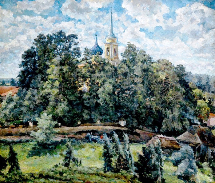 24 Александр Осмёркин «Святогорский монастырь. Синичья гора, где могила Пушкина» 1928 г. (700x595, 572Kb)