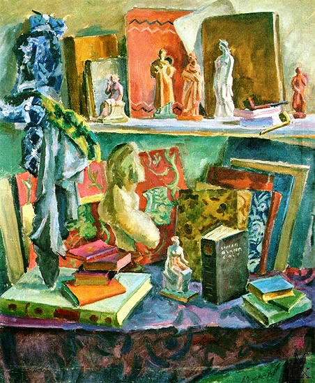 Любимые книги и танагра. 1947. (452x550, 319Kb)
