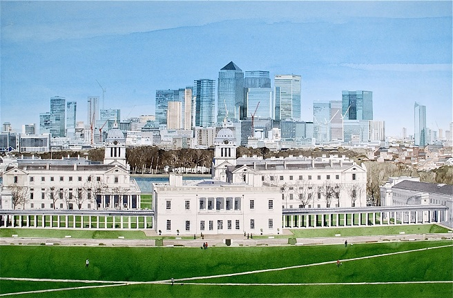 Canary Wharf from Greenwich. Watercolour (656x432, 300Kb)
