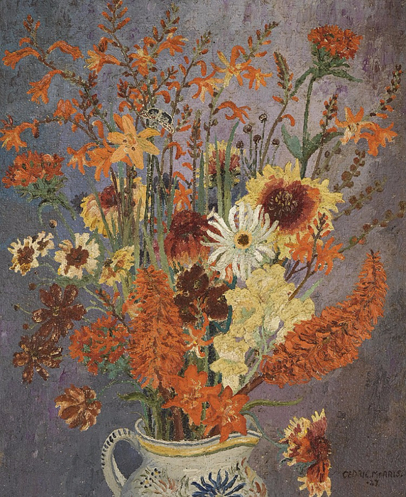 STILL LIFE WITH FLOWERS AND A BUTTERFLY IN A GLAZED EARTHENWARE JUG. (572x700, 605Kb)