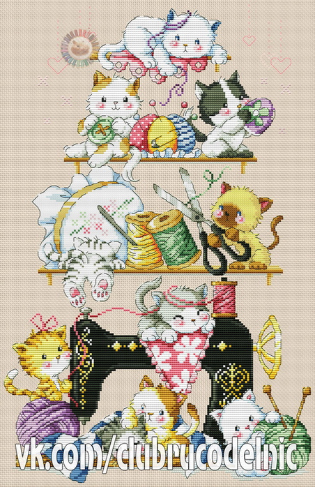 Sewing Cats (452x700, 489Kb)