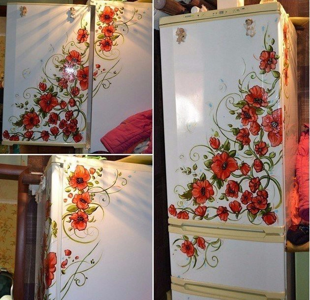 роспись холодильника акриловыми красками