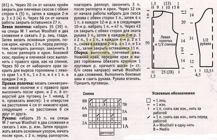 Пройма рукава спицами схема