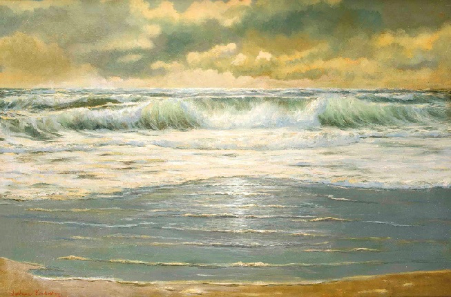 Groes Seestck mit brandender Welle im Abendlicht (653x430, 281Kb)