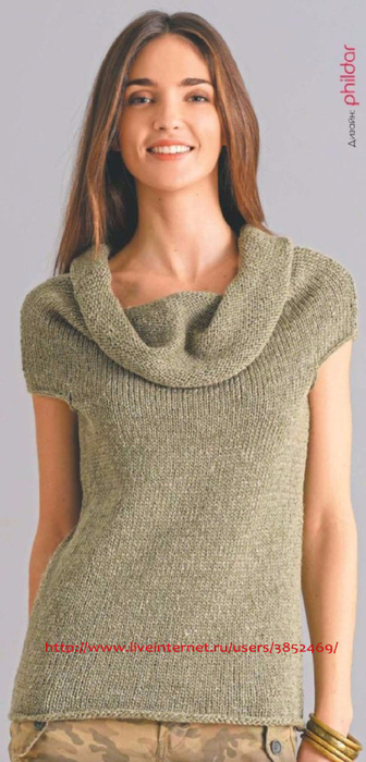 Пуловер из пряжи серо-зелёного цвета (336x700, 238Kb)