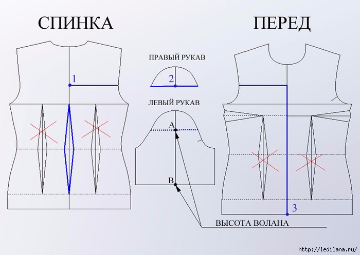 Прямая блузка с воланом на груди 4 (700x497, 145Kb)