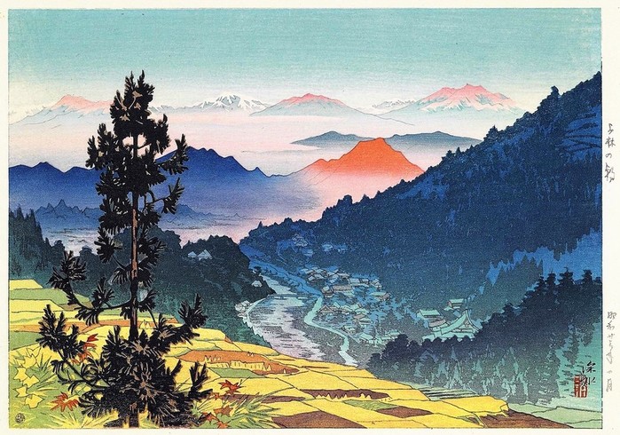      (Series Ten views of Shinano Province)   Kanbayashi no asa,   1948,     27.9  39.4,  (700x490, 143Kb)