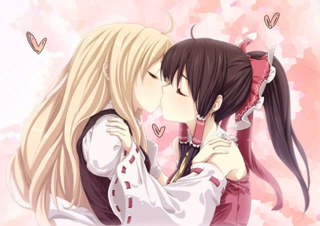 Anime girl and girl kissing