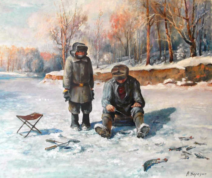 Зимняя рыбалка рисунок