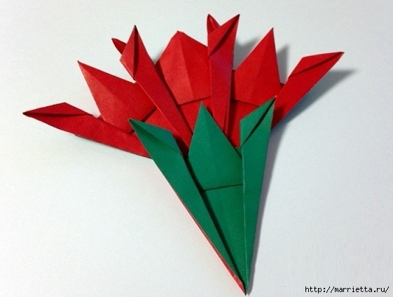 Букет гвоздик из бумаги в технике оригами (3) (561x424, 107Kb)