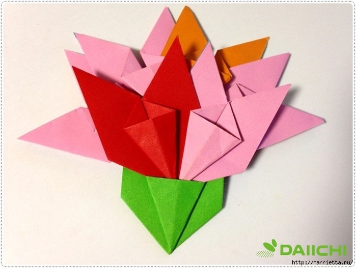 Букет гвоздик из бумаги в технике оригами (7) (700x527, 210Kb)