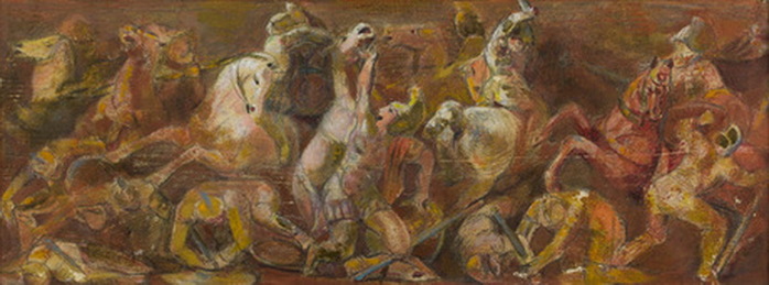 1910 Бой амазонок. Мотив физа» Бумага, темпера, бронза. 15x31 см. НГА 2 (700x259, 70Kb)