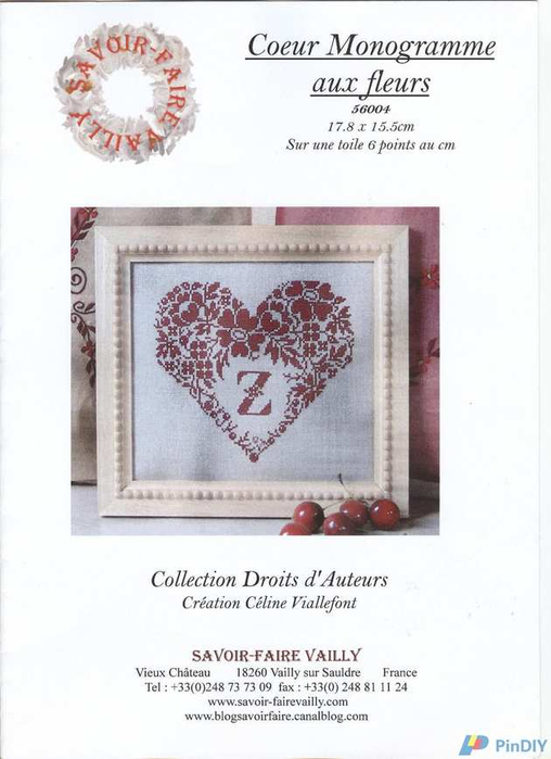 Savoir Faire Vailly- Coeur Monogramme aux fleurs (508x700, 222Kb)