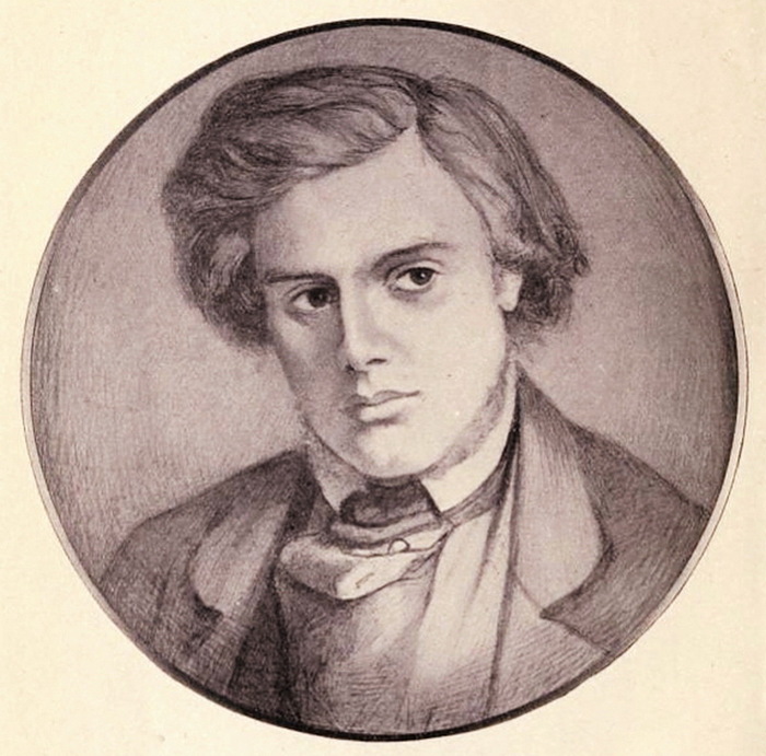 Dante Gabriel Rossetti, artist. Thomas Woolner. 1852. Pencil drawing. (700x691, 136Kb)