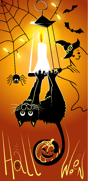 Halloween cat black  silhouettes (341x700, 280Kb)