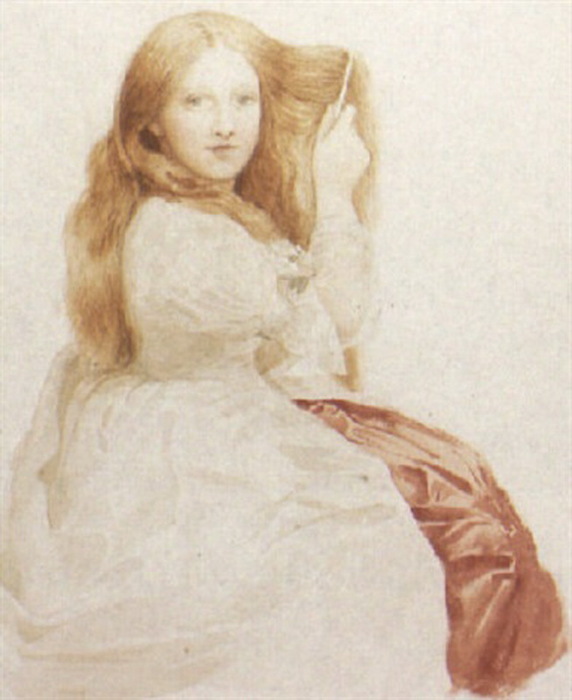 1884 phoebe newall combing her hair. , . 30 x 23.5 cm.  (572x700, 79Kb)