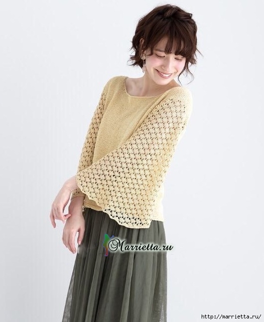 Пуловер с широкими ажурными рукавами (2) (529x646, 133Kb)