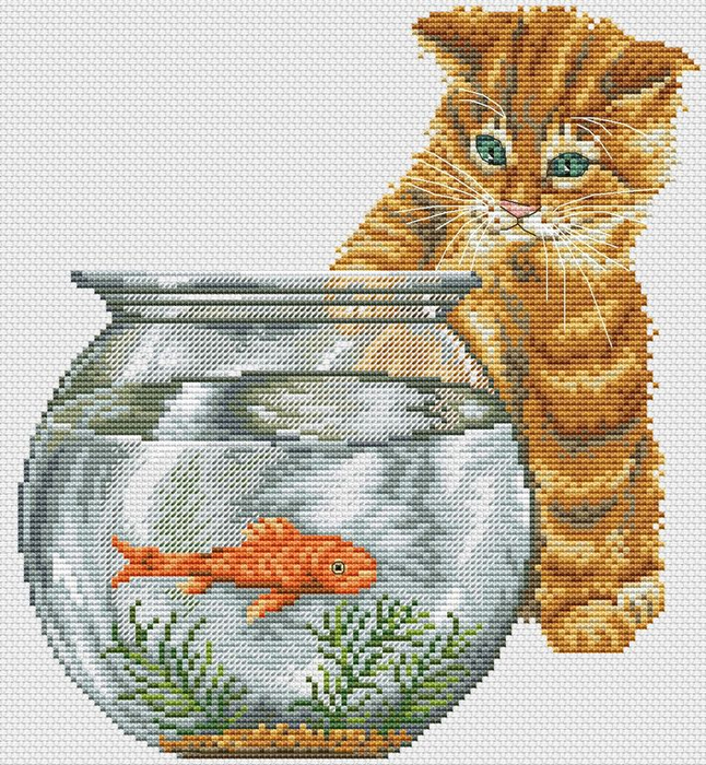 Cat and Goldfish (646x700, 589Kb)