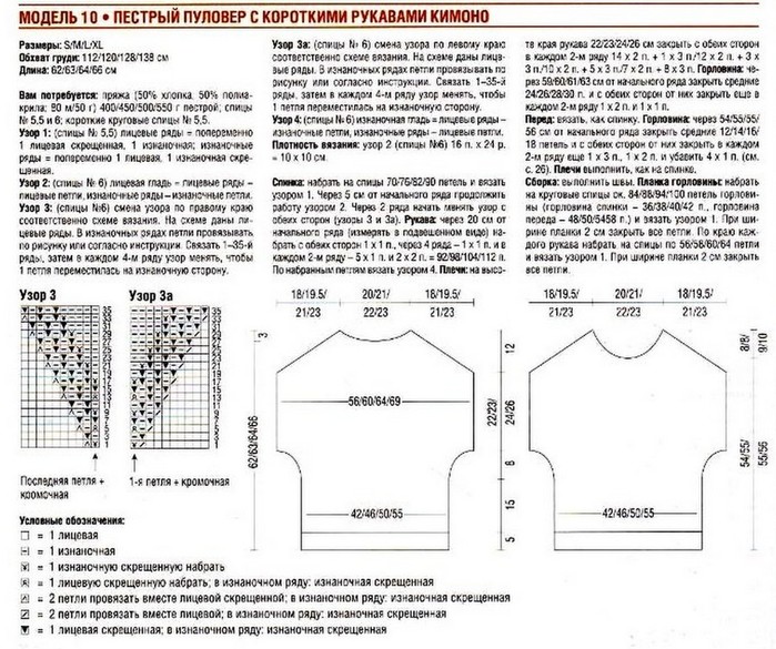 Пуловер кимоно спицами со схемами