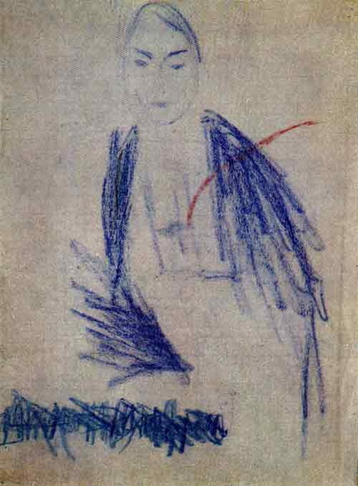 ФОТО В.Хлебников - Женский портрет  (Богуславской) Цв. кар. 1920-1921 РГАЛИ (515x700, 116Kb)