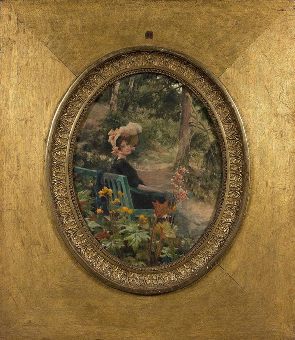 1893 Elégante sur un banc. , . 42  32 cm (607x700, 193Kb)