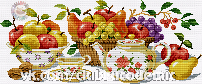 Fruit and teacups (700x291, 359Kb)