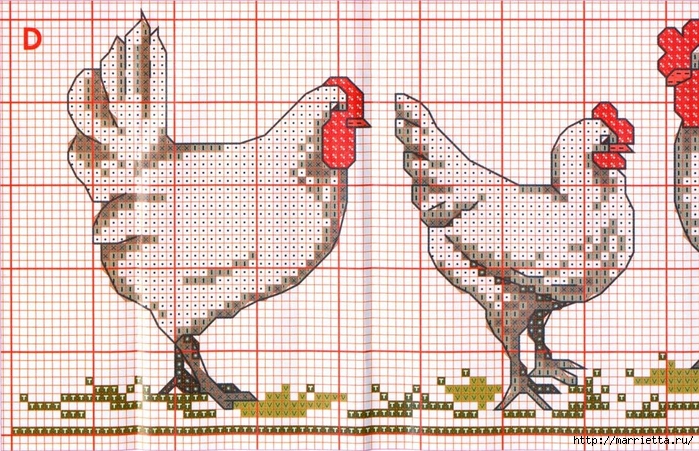 Курочки на скатерти и салфетке. Схемы вышивки крестом (4) (700x451, 370Kb)