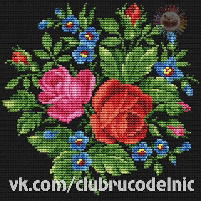 етро-розы с синими цветочками (700x700, 684Kb)