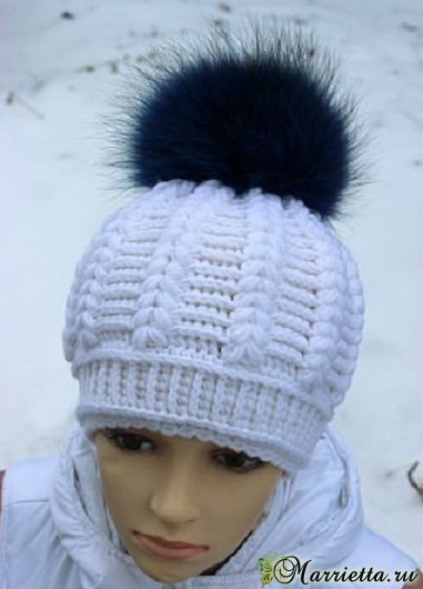 Красивая зимняя шапочка спицами. Схема (1) (381x530, 130Kb)
