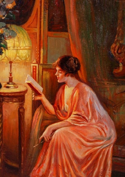 22 Enjolras, Delphin (1857-1945) Lady reading by lamplight (497x700, 96Kb)