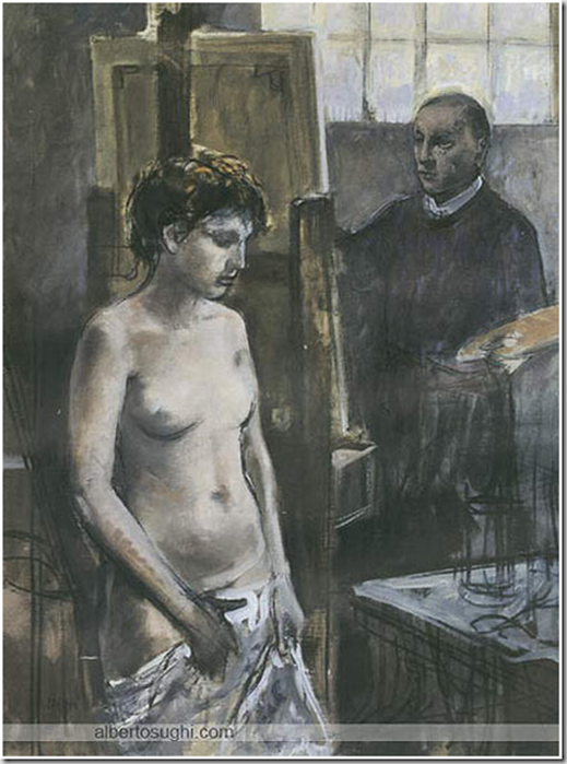 Alberto Sughi (1928-2012) - Painter with Model (2003) (519x699, 794Kb)