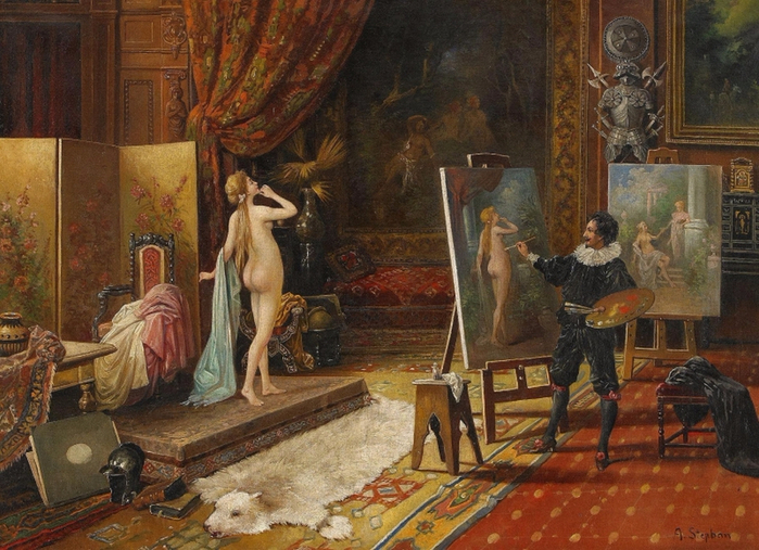 August Stephan Österrike (1836-1897) -  I målarens ateljé (700x507, 445Kb)