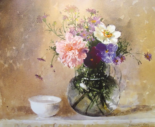 Glass Jug of Flowers and a Bowl (651x534, 324Kb)