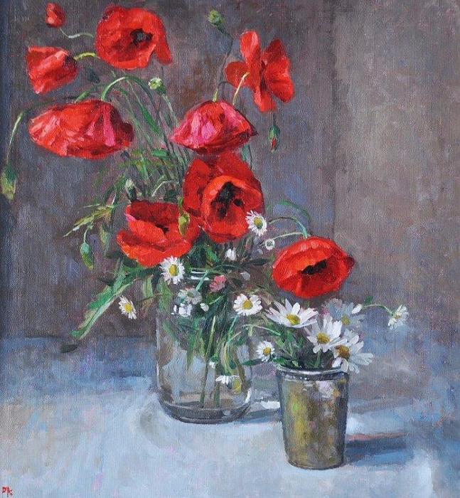 Poppies in a Jam Jar. (647x700, 547Kb)