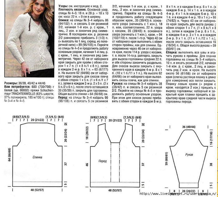 Вязаный свитер женский спицами с описанием на 50 размер