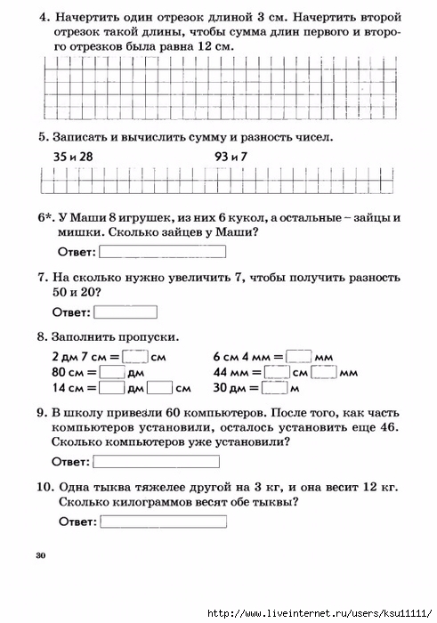 Тематический контроль по математике 2 класс