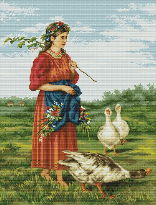 Girl with geese (530x700, 439Kb)