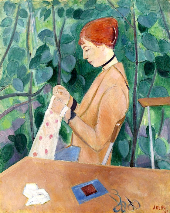 Syende kvinna i grnskande, trdgrd, 1915-1915 (560x700, 530Kb)