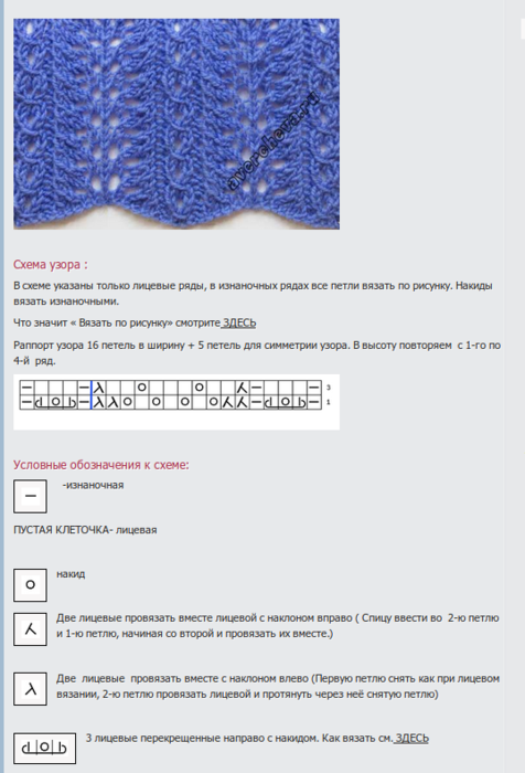 Ажурная полоса спицами схемы горизонтальная