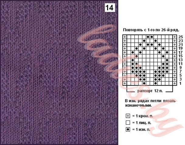 Рисунки изнаночными петлями на лицевой глади