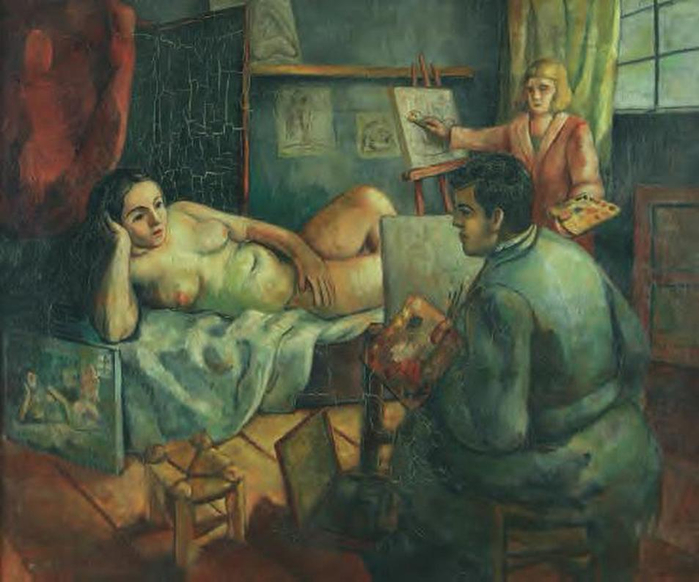Şeref Akdik (1899 -1972) - Atölyede model ve ressamlar (Painting the model) (700x582, 341Kb)