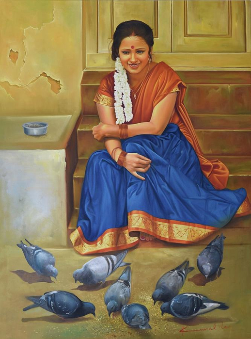 lady-and-pigeons-kamal-rao (518x700, 350Kb)