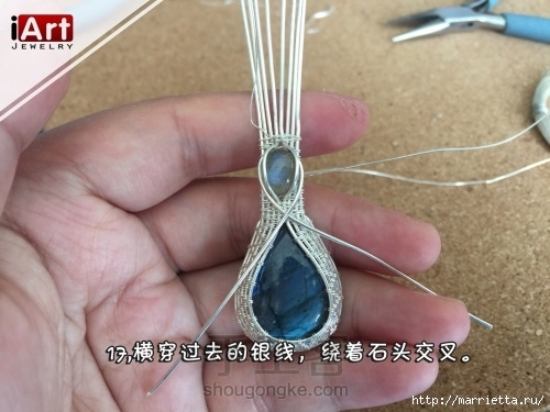 Кулон в технике Wire-Wrap. Оплетение кабошона (17) (500x375, 119Kb)