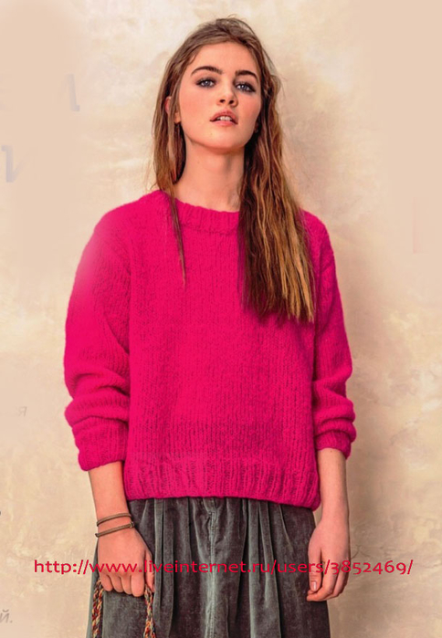 Ярко-розовый пуловер лицевой гладью 2 2 (484x700, 291Kb)